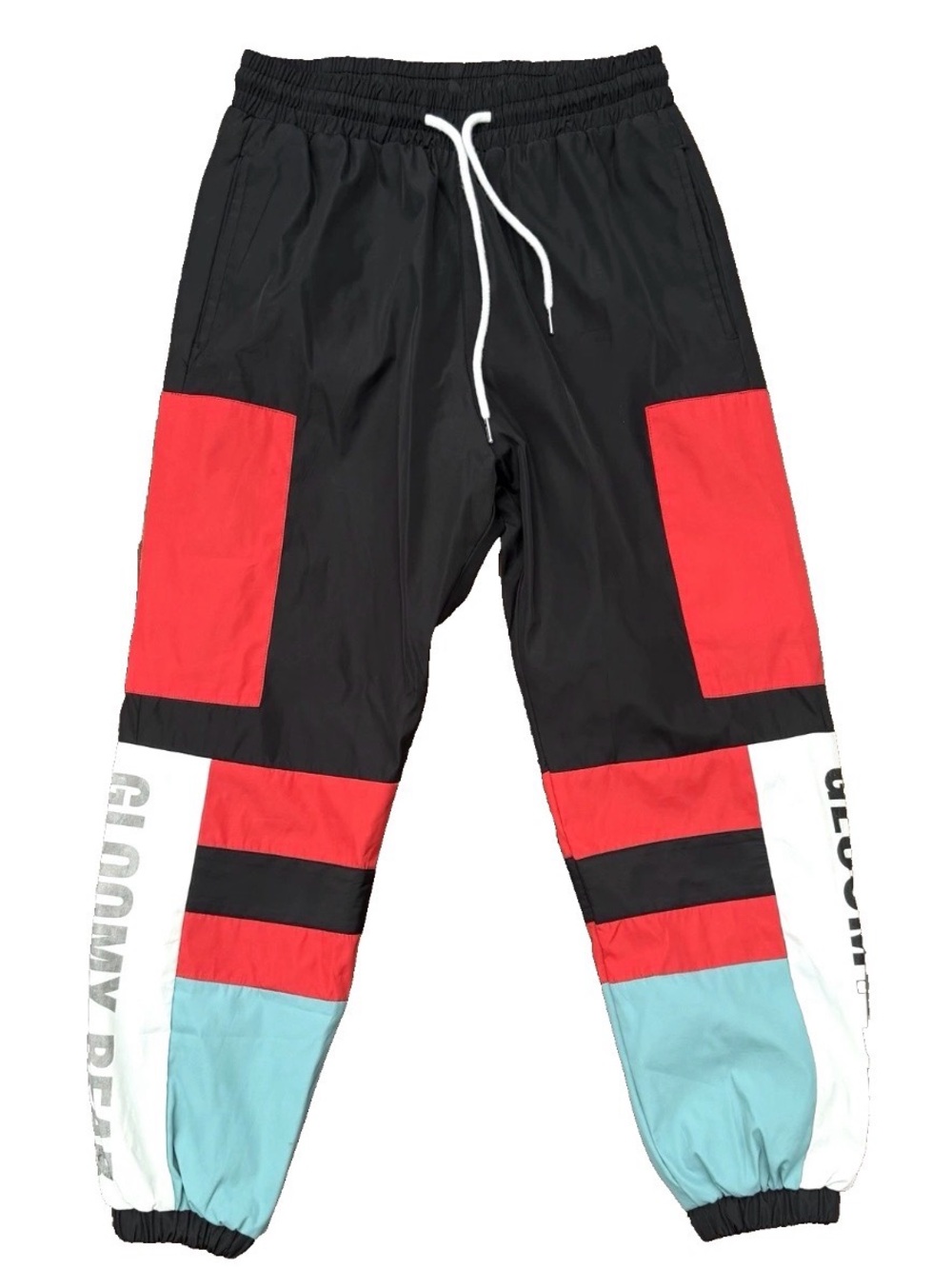 Gloomy Bear Men's Large Windbreaker Jogger Pants Black Red Colorblock Graphic Y2